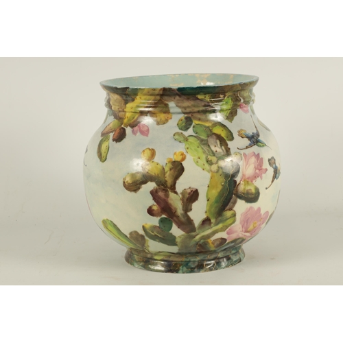 44 - A LARGE 20TH CENTURY ART POTTERY BULBOUS JARDINIERE SIGNED A. LANG with ribbed neck and overall pain... 