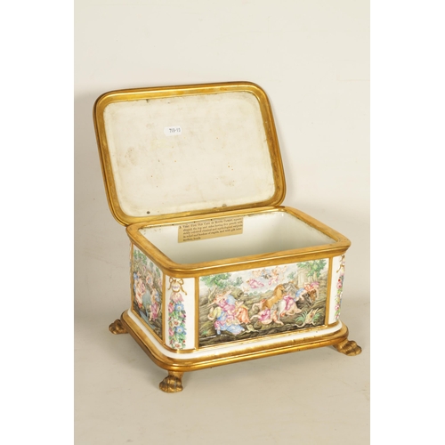 45 - A LARGE 19TH CENTURY ORMOLU MOUNTED CAPODIMONTE PORCELAIN TABLE CASKET of rectangular form, the hing... 