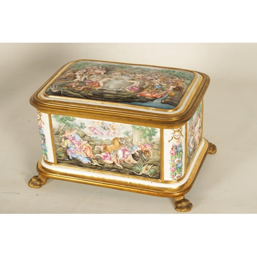 45 - A LARGE 19TH CENTURY ORMOLU MOUNTED CAPODIMONTE PORCELAIN TABLE CASKET of rectangular form, the hing... 