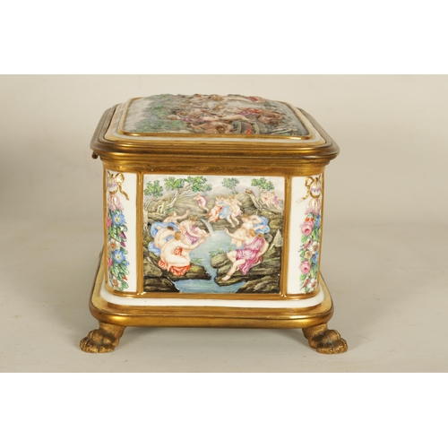 45 - A LARGE 19TH CENTURY ORMOLU MOUNTED CAPODIMONTE PORCELAIN TABLE CASKET of rectangular form, the hing... 