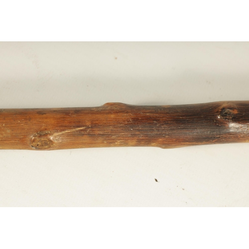 465 - A LATE 19TH CENTURY HOOF HANDLED MOUNTAINEERING STICK - POSSIBLY RHINO HORN well carved and depicted... 