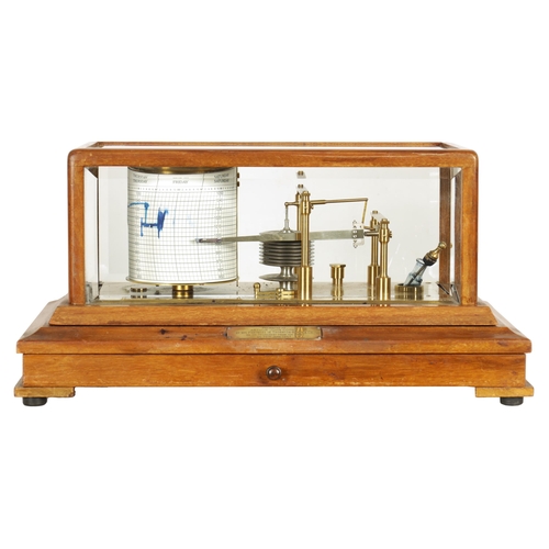 476 - A NEGRETTI & ZAMBRA MAHOGANY CASED BAROGRAPH having glazed lift off lid with bevelled glass panels o... 