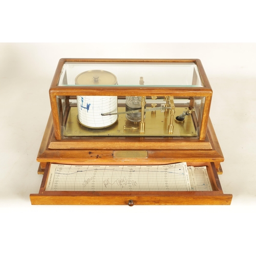 476 - A NEGRETTI & ZAMBRA MAHOGANY CASED BAROGRAPH having glazed lift off lid with bevelled glass panels o... 