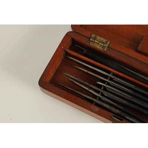 480 - A 19TH CENTURY MAHOGANY CASED SET OF SURGEONS SCALPALS with inset named plaque belonging to J.Gay, M... 