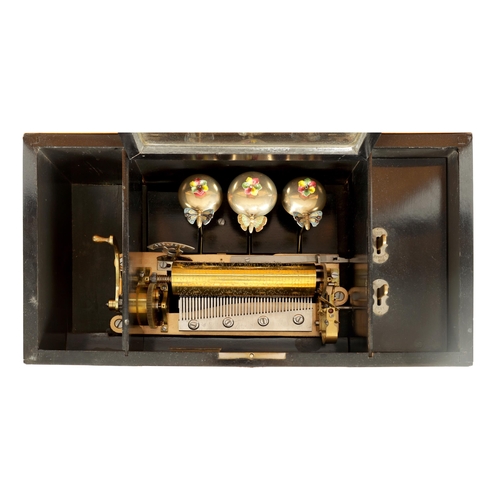 481 - A LATE 19TH CENTURY SWISS EIGHT AIRS CYLINDER MUSIC BOX the simulated rosewood case with hinged lid ... 