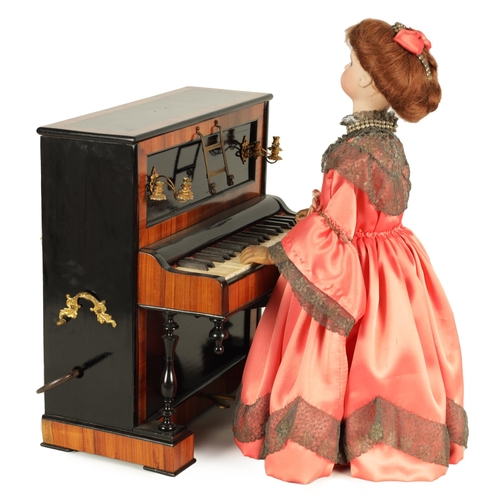 482 - A RARE 19TH CENTURY FRENCH AUTOMATON MUSIC BOX formed as a young lady playing an upright piano, the ... 