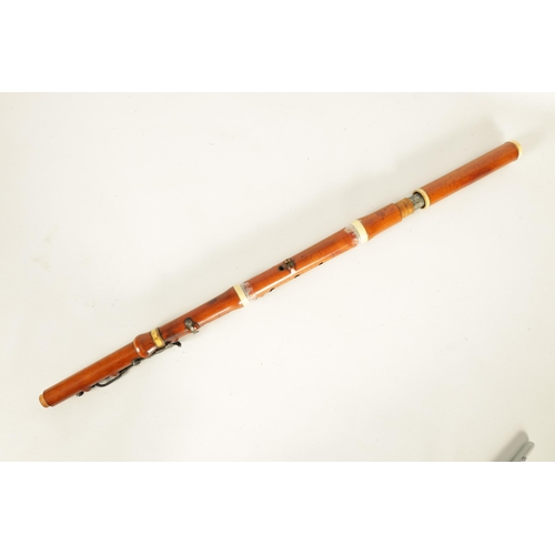 487 - AN EARLY 19TH CENTURY BAROQUE BOXWOOD AND IVORY FLUTE BY GOULDING, LONDON. UK Ivory Act 2018 Exempti... 