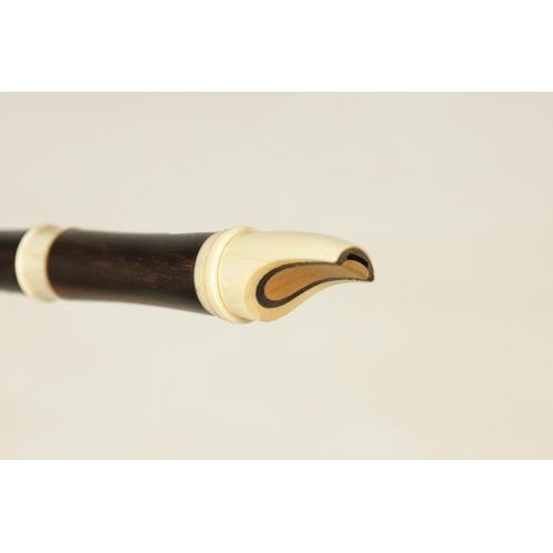 488 - A 19TH CENTURY ROSEWOOD AND MARINE IVORY BIRD FLAGEOLET IN ORIGINAL TURNED CASE BY C.D. WELLS