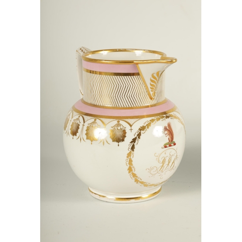 49 - A LARGE EARLY 19TH CENTURY FLIGHT BARR & BARR WORCESTER PRESENTATION JUG of bellied form with gilt b... 