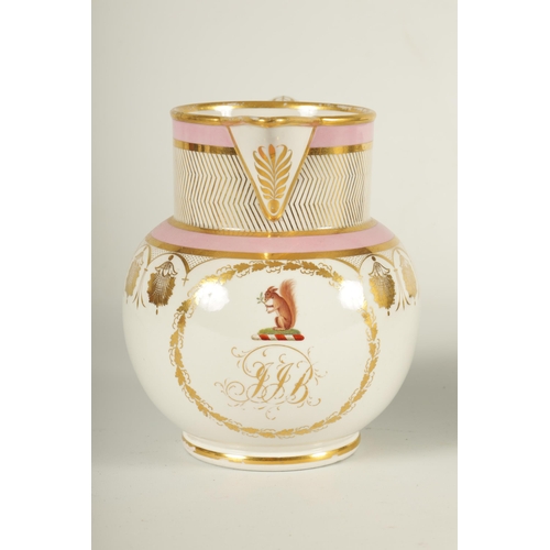 49 - A LARGE EARLY 19TH CENTURY FLIGHT BARR & BARR WORCESTER PRESENTATION JUG of bellied form with gilt b... 