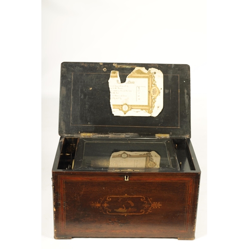 497 - A 19TH CENTURY LEVER WOUND SWISS ORCHESTRAL MUSIC BOX playing six tunes with built in organ to base,... 