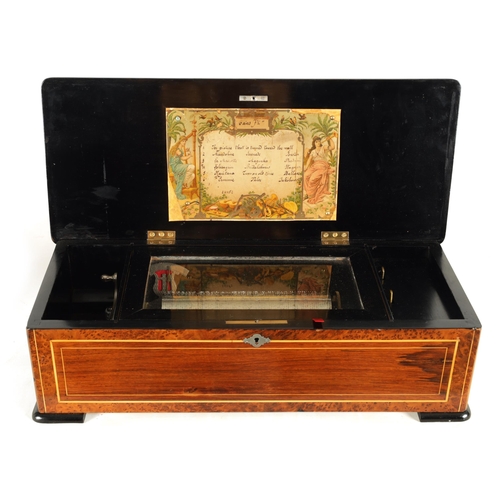 500 - A LATE 19TH CENTURY SWISS SIX AIRS CYLINDER MUSIC BOX the rosewood case inlaid with holly and maple ... 