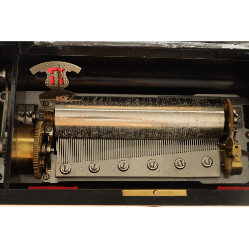 500 - A LATE 19TH CENTURY SWISS SIX AIRS CYLINDER MUSIC BOX the rosewood case inlaid with holly and maple ... 