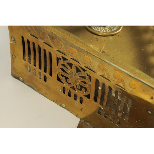 504 - A GEORGE III ADAM STYLE BOWFRONT BRASS HEARTH FENDER the shallow arched fret-cut gallery with winged... 