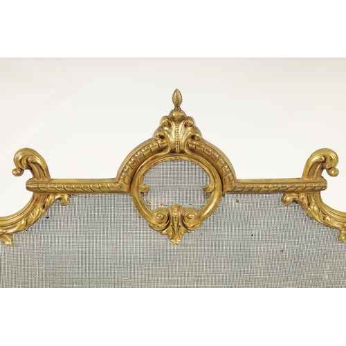 509 - AN EARLY 19TH CENTURY CAST BRASS ROCOCO FIRE SCREEN with leaf cast frame and scroll feet.