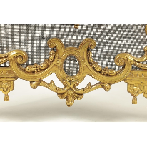 509 - AN EARLY 19TH CENTURY CAST BRASS ROCOCO FIRE SCREEN with leaf cast frame and scroll feet.