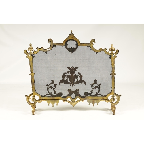 509 - AN EARLY 19TH CENTURY CAST BRASS ROCOCO FIRE SCREEN with leaf cast frame and scroll feet.