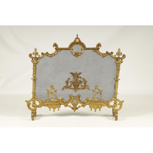 509 - AN EARLY 19TH CENTURY CAST BRASS ROCOCO FIRE SCREEN with leaf cast frame and scroll feet.