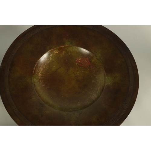 520 - A GROUP OF THREE ART DECO JUSTIN ANDERSEN, DENMARK PATINATED BRONZE DISHES of varying shape and desi... 