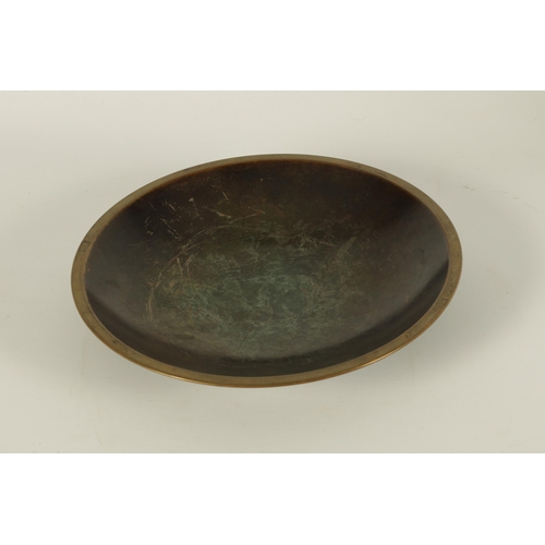 520 - A GROUP OF THREE ART DECO JUSTIN ANDERSEN, DENMARK PATINATED BRONZE DISHES of varying shape and desi... 