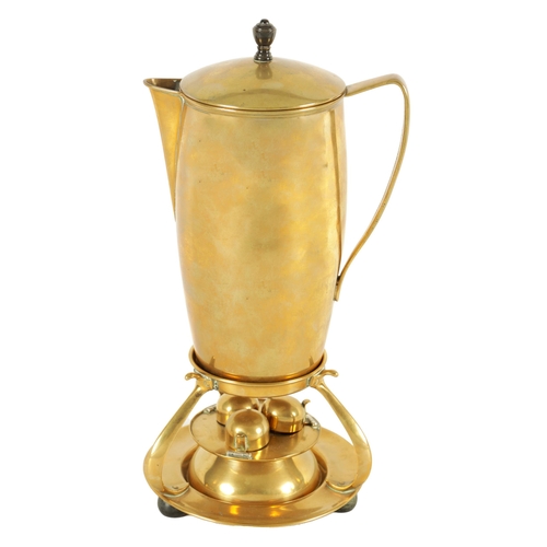 525 - A WILLIAM ARTHUR SMITH BENSON ARTS AND CRAFTS BRASS COFFEE PERCOLATOR the shaped circular base on th... 