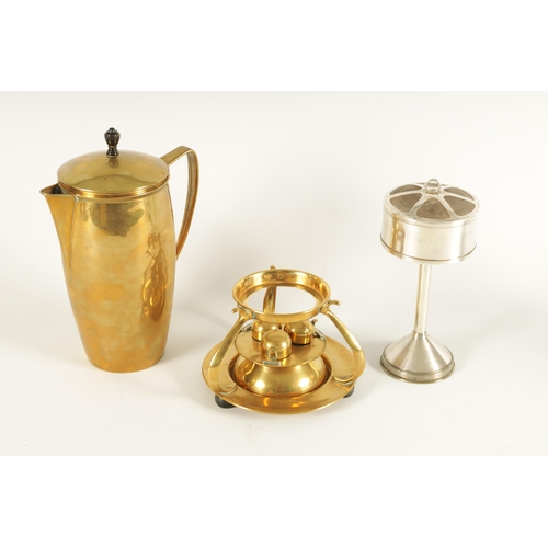 525 - A WILLIAM ARTHUR SMITH BENSON ARTS AND CRAFTS BRASS COFFEE PERCOLATOR the shaped circular base on th... 