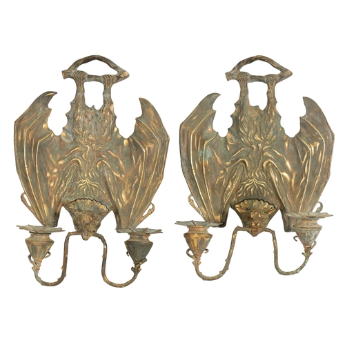 529 - A PAIR OF BRONZE HANGING BAT WALL SCONCES AFTER WILLIAM TONKS & SONS FOR LIBERTY'S designed at the K... 