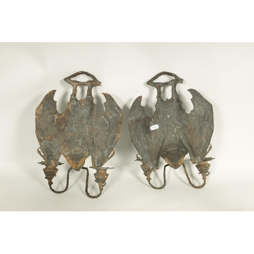 529 - A PAIR OF BRONZE HANGING BAT WALL SCONCES AFTER WILLIAM TONKS & SONS FOR LIBERTY'S designed at the K... 