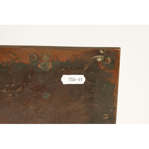 538 - AN ARTS AND CRAFTS COPPER FIRE SCREEN IN THE MANNER OF NEWLYN SCHOOL depicting a sailing ship within... 