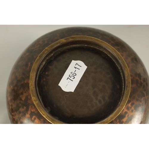 546 - AN ARTS AND CRAFTS ARTISTS GUILD PLANISHED COPPER POT-POURI BOWL AND COVER the footed rounded body s... 