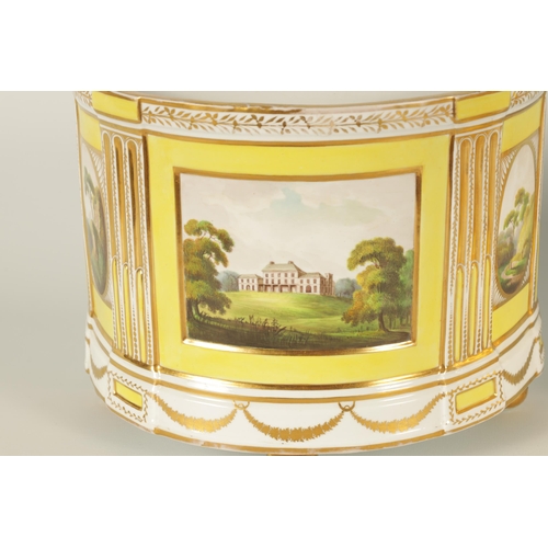 55 - A LARGE PAIR OF REGENCY COALPORT BOW-FRONTED CACHE POTS richly gilded and painted with named views o... 