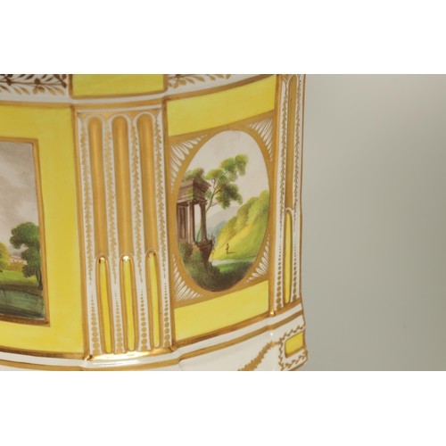 55 - A LARGE PAIR OF REGENCY COALPORT BOW-FRONTED CACHE POTS richly gilded and painted with named views o... 