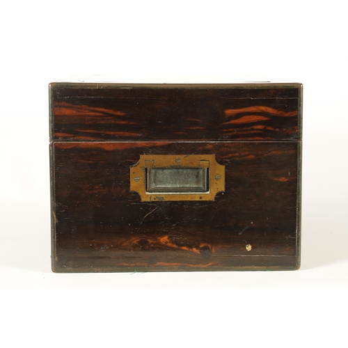 553 - A VICTORIAN AMBOYNA PANELLED AND BRASS BOUND CALAMANDER CROSS-BANDED LADIES FITTED VANITY CASE with ... 