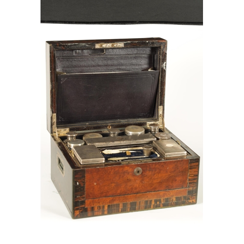 553 - A VICTORIAN AMBOYNA PANELLED AND BRASS BOUND CALAMANDER CROSS-BANDED LADIES FITTED VANITY CASE with ... 