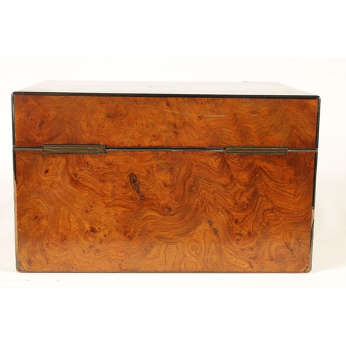 568 - MAPPIN BROTHERS, LONDON. A LATE 19TH CENTURY BURR ELM VANITY BOX the hinged lid opening to reveal a ... 