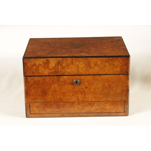 568 - MAPPIN BROTHERS, LONDON. A LATE 19TH CENTURY BURR ELM VANITY BOX the hinged lid opening to reveal a ... 