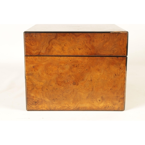 568 - MAPPIN BROTHERS, LONDON. A LATE 19TH CENTURY BURR ELM VANITY BOX the hinged lid opening to reveal a ... 