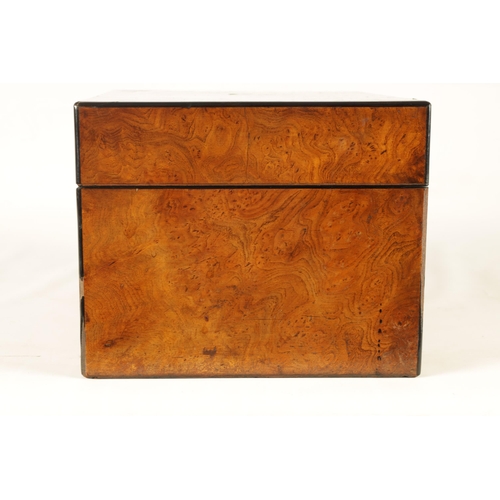 568 - MAPPIN BROTHERS, LONDON. A LATE 19TH CENTURY BURR ELM VANITY BOX the hinged lid opening to reveal a ... 