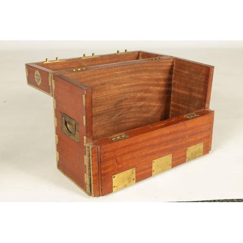 569 - A 19TH CENTURY PAINTED MAHOGANY COUNTRY HOUSE HINGED BOX having sunken brass side handles and hinged... 