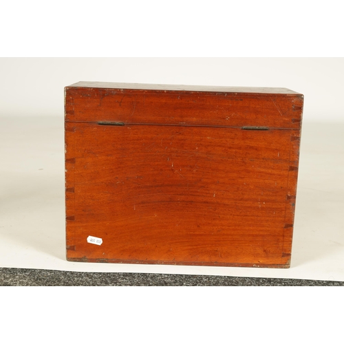 569 - A 19TH CENTURY PAINTED MAHOGANY COUNTRY HOUSE HINGED BOX having sunken brass side handles and hinged... 