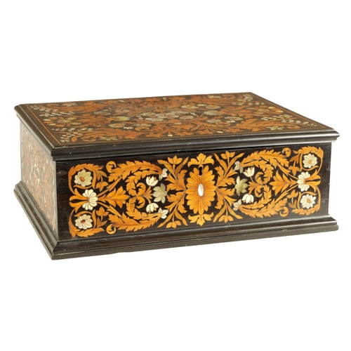 571 - A FINE 18TH/19TH CENTURY ITALIAN FLORAL MARQUETRY EBONY, IVORY AND MOTHER OF PEARL INLAID TABLE BOX ... 