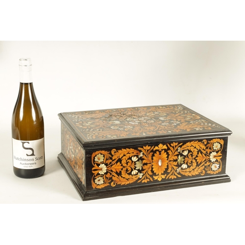 571 - A FINE 18TH/19TH CENTURY ITALIAN FLORAL MARQUETRY EBONY, IVORY AND MOTHER OF PEARL INLAID TABLE BOX ... 