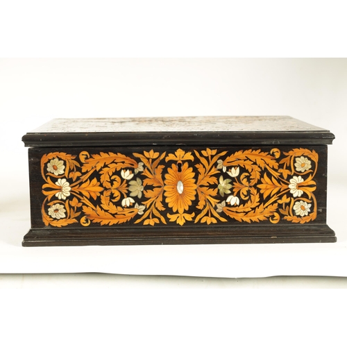 571 - A FINE 18TH/19TH CENTURY ITALIAN FLORAL MARQUETRY EBONY, IVORY AND MOTHER OF PEARL INLAID TABLE BOX ... 