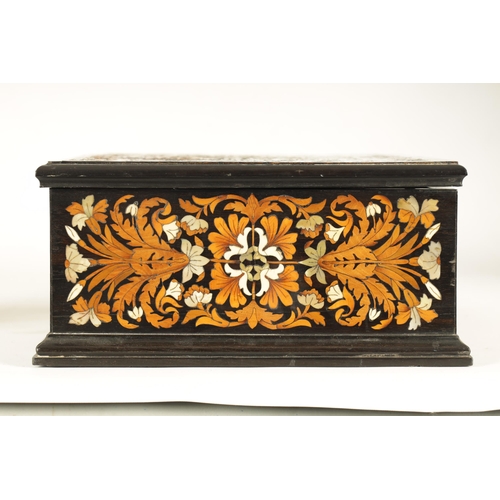 571 - A FINE 18TH/19TH CENTURY ITALIAN FLORAL MARQUETRY EBONY, IVORY AND MOTHER OF PEARL INLAID TABLE BOX ... 