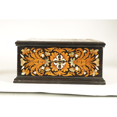 571 - A FINE 18TH/19TH CENTURY ITALIAN FLORAL MARQUETRY EBONY, IVORY AND MOTHER OF PEARL INLAID TABLE BOX ... 