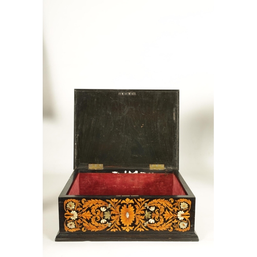 571 - A FINE 18TH/19TH CENTURY ITALIAN FLORAL MARQUETRY EBONY, IVORY AND MOTHER OF PEARL INLAID TABLE BOX ... 