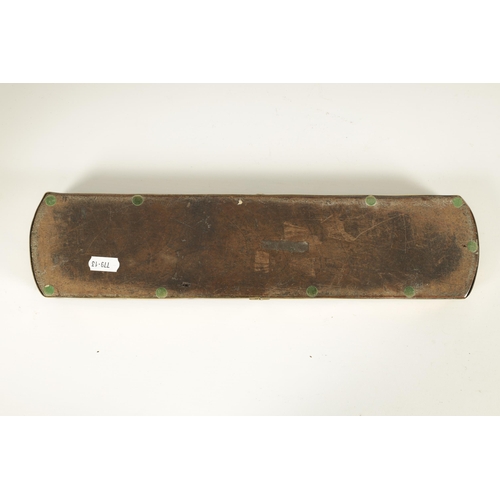 572 - A GOOD 18TH CENTURY WALNUT AND BRASS INSET CRIBBAGE BOARD with bowed sides centre peg compartment fi... 