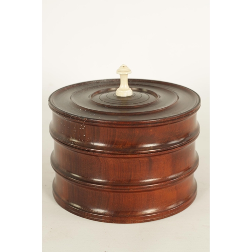 576 - A GOOD 18TH/19TH CENTURY LIGNUM VITAE TURNED TREENWARE LIDDED BOX of sectional form with dished ring... 