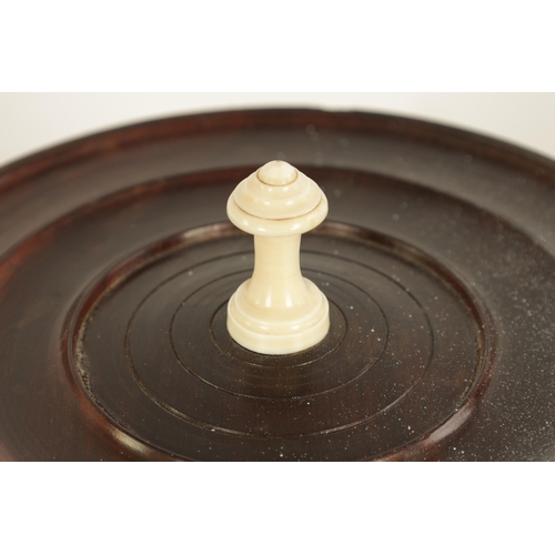 576 - A GOOD 18TH/19TH CENTURY LIGNUM VITAE TURNED TREENWARE LIDDED BOX of sectional form with dished ring... 