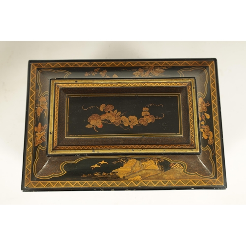 590 - A FINE 19TH CENTURY FRENCH BLACK AND GOLD LACQUERWORK ROSEWOOD BOX IN THE JAPANESE TASTE the moulded... 